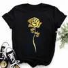 Kvinnors t-shirt plus storlek maycaur ny mode guld rostryck kvinnor t shirt harajuku korta ärmar tshirts casual o-hals topp tee svart t-shirtl2403