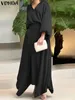 فساتين العمل Vonda 2024 Fashion Summer Women Vintage Dismal Dress Sets Long Sleeve 2PCS V-Deace Solid Color Tops Lourds Tops Elegant