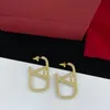 classical gold earring just letter V Titanium Steel woman silver with diamond Earrings High version stud Designer Luxury Not fade gold Jewelry