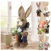 2Pcs Cute Straw Rabbits Bunny Decorations Easter Party Home Garden Wedding Ornament Po Props Crafts Handmade Decor 35cm 240411