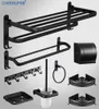 Bathroom Accessories Set Matte Black Hardware Toilet Paper Towel Soap Holder Space Aluminum Hair Dryer Toilet Brush Rack Kit Set T7004109