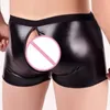 Kvinnors trosor män sexiga gay underkläder öppen gren läder boxare shorts klubbkläder erotiska crotchless boxershorts underkläder spänne underpant