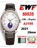 EWF Cellini Moonphase 50535 A3195 Automatische heren Watch 39 mm Rose Gold White Dial Real Meteorite Brown Leather Super Edition Same S9360329