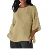 Women's T Shirts Women Summer Cotton Linen Tshirt Tops Loose Fit Blouse 3/4 Sleeve Vintage Crewneck Plus Size Clothes De Talla Grande