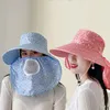 Brede rand hoeden vrouwen zomerzon vissershoed met mesh ademende masker outdoor werknemer anti-uv vol gezicht deksel zonnebrandcrème zonneschade fietsen