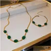 Earrings Necklace Set 316L Stainless Steel Vintage Emerald Blade Chain Womens San639 Drop Delivery Jewelry Sets Dhcz9