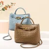 Woven Handbag 2024 New Metal Rope Buckle Niche Design Simple Shoulder Bag Large Capacity Fashionable Crossbody