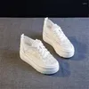 Casual schoenen 6 cm zomernet oppervlak Koehide kleine witte kanten mode dikke bodem binnen binnen verhoogde helling hiel recreatieve sporten