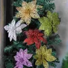 Dekorativa blommor 10st julflöden Flower Glitter Artificial Tree Ornament för Xmas Wreaths Decorations