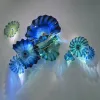 Arte murale di vetro soffiato a mano Dale Chihuly Flower Plates Nordic Soggiorno Blu Colore Murano Glass Plaques e segni Accendi a parete Ampiccante Accenti