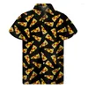 Camisas casuais masculinas Cartoon Pizza 3D impressão havaiana para homens Padrão de comida de verão Botão de lapela Bottle Street LOPS LOLHAS DE MANEIRAS CURTAS Blusa Tops