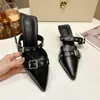 Dress Shoes Fashion Women Slippers Pointed Toe Summer Outside Slides Thin Low Heels Black White Pink Rivet Design Mules Shoe