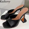 Slippers Sexy High Heels Femmes Square Peep Toe Runway Party Chaussures Femme Summer Sides Cup Crystal Slipprs