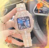 Les amateurs de bagues de diamants étoilés brillants brillants montres pour hommes carrés de réservoir romain rose rose or argent toute l'horloge fraîche du crime