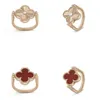 Original brand Van New Laser Red Chalcedony Flippable Ring V Gold Double Flower sided Clover Flipped Transport