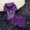 JUICY Velvet Short Sets 2024 Women's Zipper Hooded Sweatshirt and Short Sets 2 Piece Set Velvet Tracksuit Women's Clothing Summer New