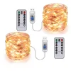 2 set LED Luces de cuerda de alambre plateado Control remoto USB impermeable al aire libre para las fiestas decoración de la fiesta de bodas de Navidad 20 pies