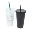 Tumblers Coffee Cup With Straw And Lid 710ML Reusable Food Grade PP Change Color Tumbler Cold Water Clear Plastic Mug For Traveling