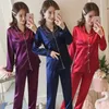 Kvinnors siden Satin Pyjamas Set Sleepwear Pijama Womens Loungewear Pyjamas Suit Female Sleep Two Piece Set Feminino Fofo Pyjamas 240415