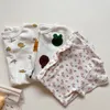 Été bébé à manches courtes Boy fille fille née dessin animé à saut floral Coton bébé mince creux pyjamas 024m 240408
