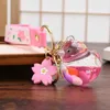 Keychains Lanyards Creative New Liquid Oil Chubby Bear Quicksand Keychain Cute Floating Colorful Balloons Keyring Girl Bag Pendant Gifts Key Chain