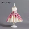 Flickaklänningar Annabelle Flower Baby Bow Dress For Wedding Party Elegant barn Barn Färg Blockering Gala födelsedagskläder