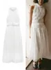 ZABA Womens Waisted Hollow Up Mirror Dress Embroidered Beach Style Long High Neck Street Rustic Sweetheart White Dresses 240415