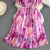 Sukienki imprezowe kobiety w stylu francuskim sukienka szyfonowa koronkowa stojak obstrzyka Backless Boho vestidos Summer Fashion Fashion Beach Print Purple Srabe