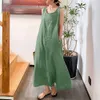 Cotton Linen Pullover Long Dress for Women Summer Pure Color Casual Sleeveless Shirt Female Clothing Y2K Vestid Robe 240415