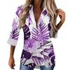 Bluzki damskie Purple Flower 3D Printowana koszula Kobiety swobodny moda z długim rękawem Koszulki przycisk Lapel Streetwear Oversize of Office Panie