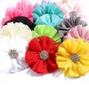 Flores decorativas 5 piezas/lote 6.5cm 15 colores Chiffon artificial con diamantes de imitación para accesorios de flores de diadema infantil clips para el cabello para niños