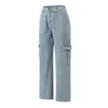 Dames jeans dames hoge taille straat losse laadbroek zakken broek broek fundamentele workoutzak