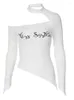 Женские футболки T Shemoda Стильный Hollow Out плечо-плечо Halterneck с длинными рукавами