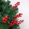 Flores decorativas 12/14 Cabeça Artificial Berries Vermelho Hastes Christmas Wreath Wreath Holly Berry Branch Ornamento Diy Home Party Natal Tree