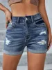 Summer Womens Midwaist Ripped Denim Shorts Fashion Sexy Elastic Rouled Skinny Jeans S2xl Drop 240415