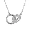 Designer Cartres Diamond Set Double Ring Necklace for Womens 925 Silver Luxury Elegance and Featuring a Small Unique Design with Loop Interlocking Pendant Col E7S4