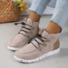 Casual Shoes European And American High Top Women's 2024 Autumn Winter Solid Color Lace Up Flat Vulcanized