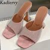 Slippers Sexy High Heels Femmes Square Peep Toe Runway Party Chaussures Femme Summer Sides Cup Crystal Slipprs