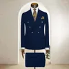 Ternos masculinos da moda azul marinho para homens Business Blazer Wedding Groom 2 peças de capa de peito de peito de peito