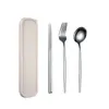 Portable Stainless Steel Cutlery Portuguese Creative Student Outdoor Tableware Reusable Travel CampSpoon Gifts Box Dinnerware