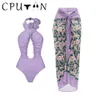 Cputan 2024 Sexig 3D Flower Swimsuit Kjol Summer Women Halter Print Swimwear Beach Dress Cover Up Monokini Bath Suit 240409