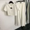 Pure Cotton Casual Set z metalową dekoracją liter z talii T-shirt z krótkim rękawem+elastyczne spodnie o wysokiej szerokości nóg