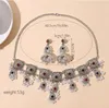 Fashionable retro floral hollow pearl temperament exaggerated necklace earrings ancient silver metal jewelry set
