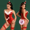 Red Sexy and Fun Christmas Costume Performance Set Performance with Sequins Perspective Uniforme Tentation 8115