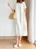 Summer Women Dress Casual Loose Short Sleeve ALINE Oversize Solid Midi Cotton Linen Dresses for Vestidos De Mujer 240415