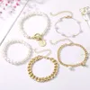 Instagram Style Exaggerated Thick Metal Chain Bracelet Set of 4 Pieces