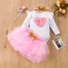 NY BABY 2024 MODERS DAY KÄRLEK FLYING SELEVES Sweetheart Bag Bottom Tyg Mesh Half kjol Set Baby Clothing Ing