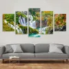 5 Pieces Waterfall View Landscape Pictures Canvas Painting Wall Art Nature Lake Forest Poster and Prints for Living Room Decor