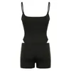 Kvinnors spårsättningar Biikpiik Basic Black Bodysuit Shorts Set Yoga Casual Two Piece Slim Fit Square Collar Sexy Sporty Fitness