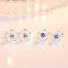 Stud Earrings 925 Sterling Silver Bauhinia Plum Blossom Zircon For Girls Jewelry Gift Party